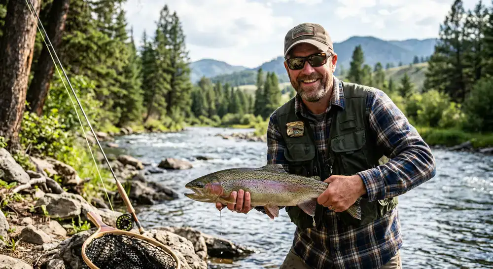 Happy angler holding a fresh catch