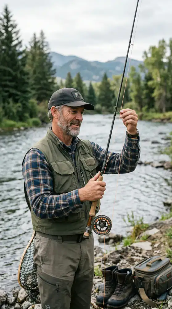 Silas Vance, Head Guide, preparing a fly fishing rod