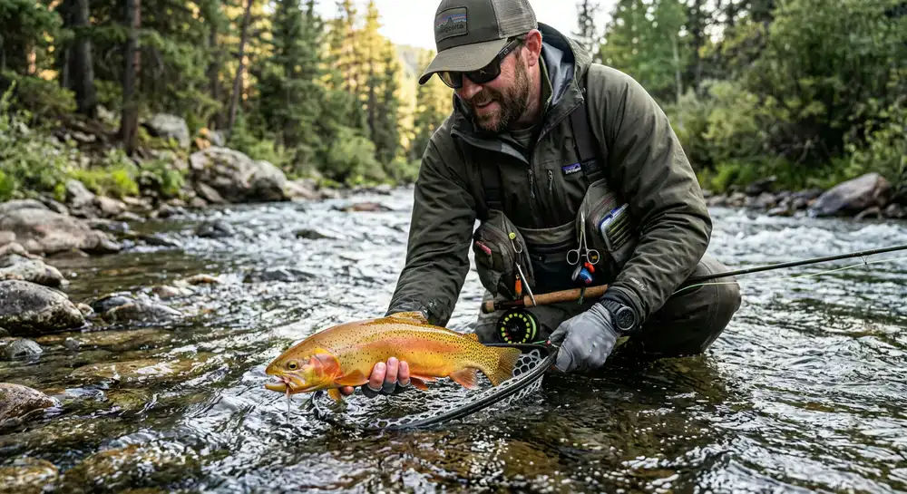 Catch and release of a golden river trout
